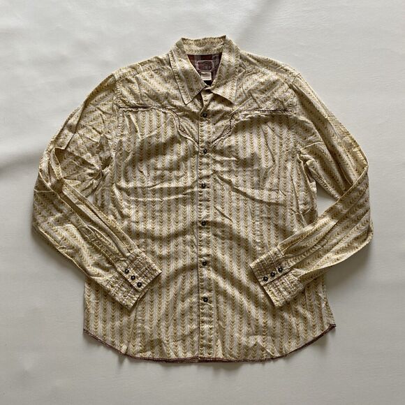 Vintage Red Men’s XL Western Snap Button Long Sleeve Shirt Floral‎ Yellow Rose - Picture 2 of 10